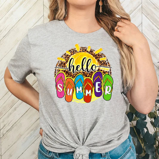 Hello Summer Flipflops Gildan Softstyle® T-Shirt Sport Grey
