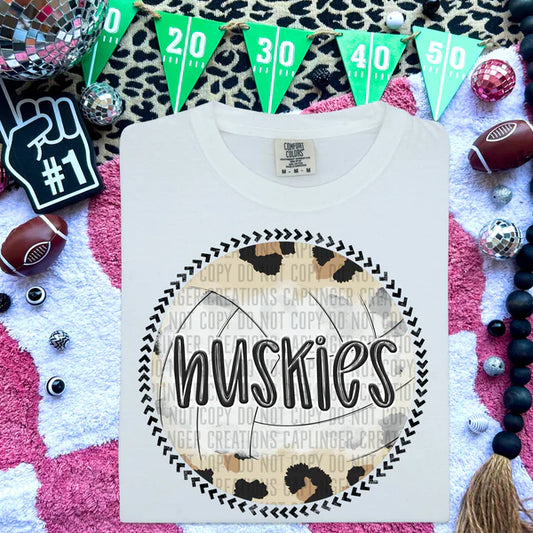 Huskies Leopard Volleyball Comfort Colors Unisex Garment-Dyed Heavyweight T-Shirt White