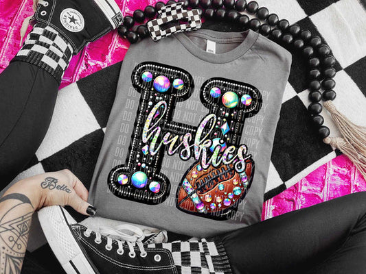 Huskies Rhinestone Football Bella + Canvas Unisex Jersey Storm