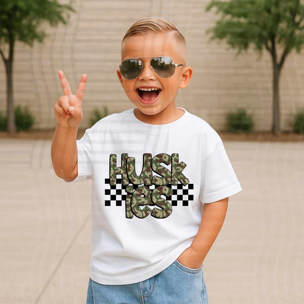 We Are Huskies Camo Gildan Softstyle® T-Shirt White