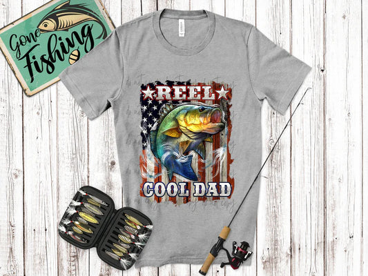 Reel Cool Dad Green Fish Gildan Softstyle® T-Shirt Sport Grey
