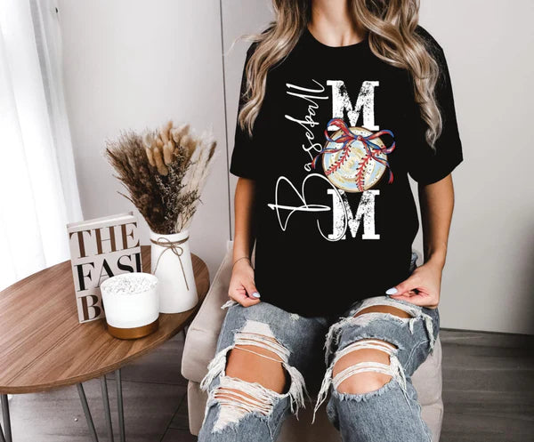 Baseball Mom With Bow Gildan Softstyle® T-Shirt Black