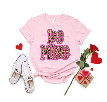 Be Mine Leopard Bella + Canvas Unisex Jersey T-Shirt Pink