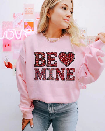 Be Mine Red Heart Rhinestone Gildan Unisex Heavy Blend™ Crewneck Sweatshirt Light Pink