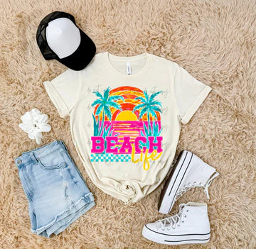Beach Life Bright Bella + Canvas Unisex Jersey T-Shirt Natural