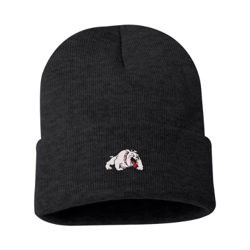 Embroidered Bulldog Patch 12" Solid Cuffed Beanie