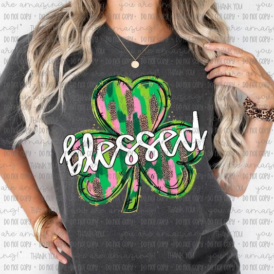 Blessed Brushstroke Shamrock Comfort Colors Adult Heavyweight T-Shirt Pepper