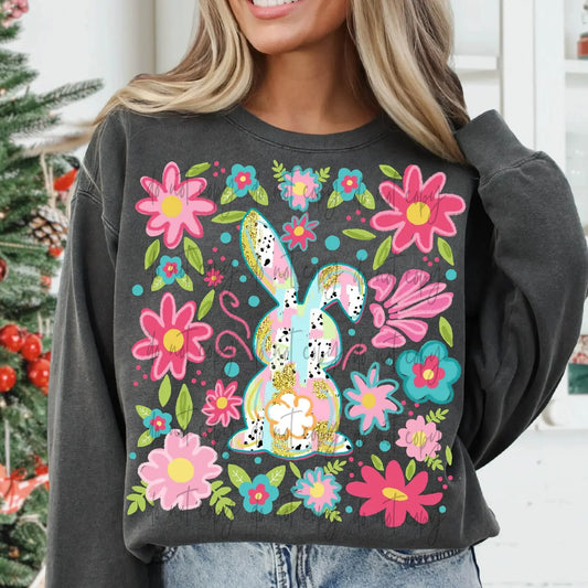 Boho Easter Bunny Comfort Colors Unisex Garment-Dyed Heavyweight Long Sleeve T-Shirt Pepper