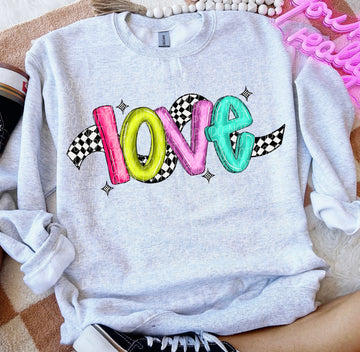 Bright Love Checkered Gildan Unisex Heavy Blend™ Crewneck Sweatshirt Ash