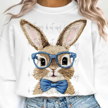 Bunny With Glasses And Blue Bow Tie Gildan Unisex Heavy Blend™ Crewneck Sweatshirt White