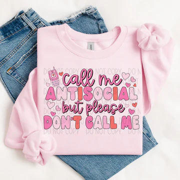 Call Me Anti-Social But Please Don't Call Me Gildan Unisex Heavy Blend™ Crewneck Sweatshirt Light Pink