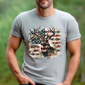 Camo American Deer Flag Gildan Softstyle® T-Shirt Sport Grey