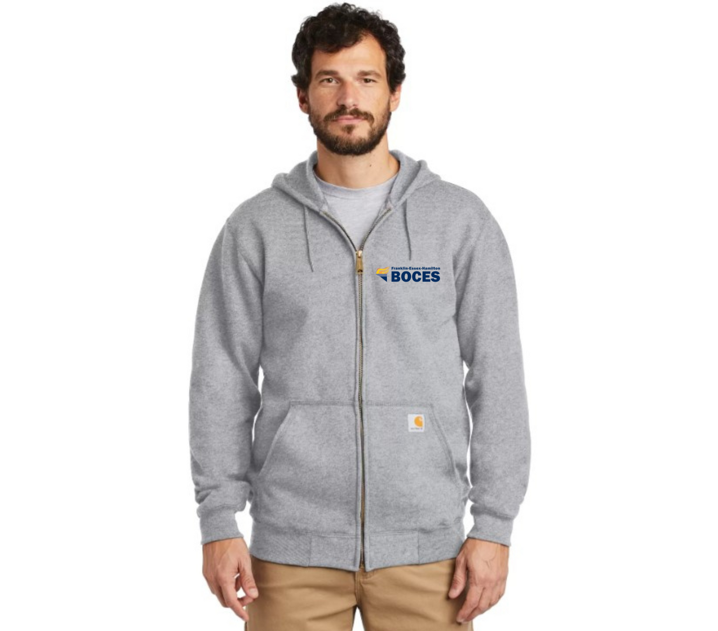 Carhartt Midweight Hooded Zip-Front Sweatshirt Heather Grey Full Color Torch FEH BOCES