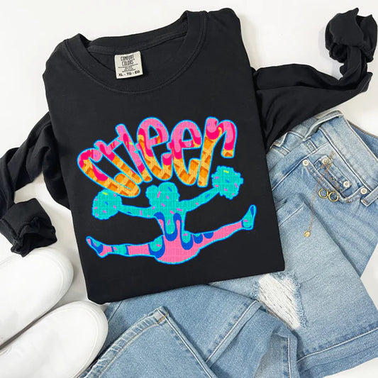 Cheer Drip Comfort Colors Unisex Garment-Dyed Heavyweight Long Sleeve T-Shirt Black