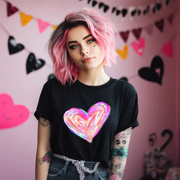 Colorful Heart Gildan Softstyle® T-Shirt Black