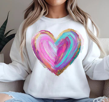 Cotton Candy Pink Blue Faux Paint Heart Gildan Unisex Heavy Blend™ Crewneck Sweatshirt White