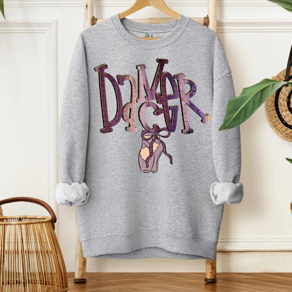Dancer Purple With Ballet Shoes Gildan Unisex Heavy Blend™ Crewneck Sweatshirt Sport Grey