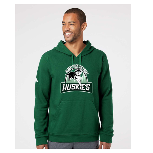 Davis Elementary Large Logo Adidas Unisex Fleece Hooded Sweatshirt Collegiate Green