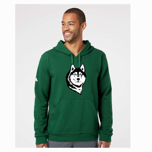 Husky Head Logo Adidas Unisex Fleece Hooded Sweatshirt Collegiate Green