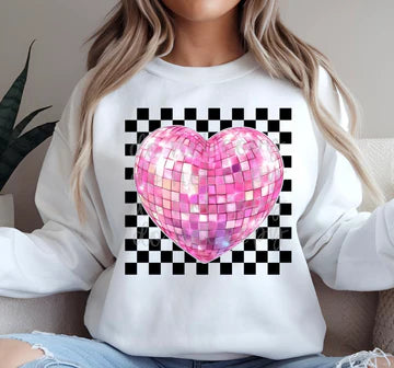 Disco Hearts Checkered Gildan Unisex Heavy Blend™ Crewneck Sweatshirt White