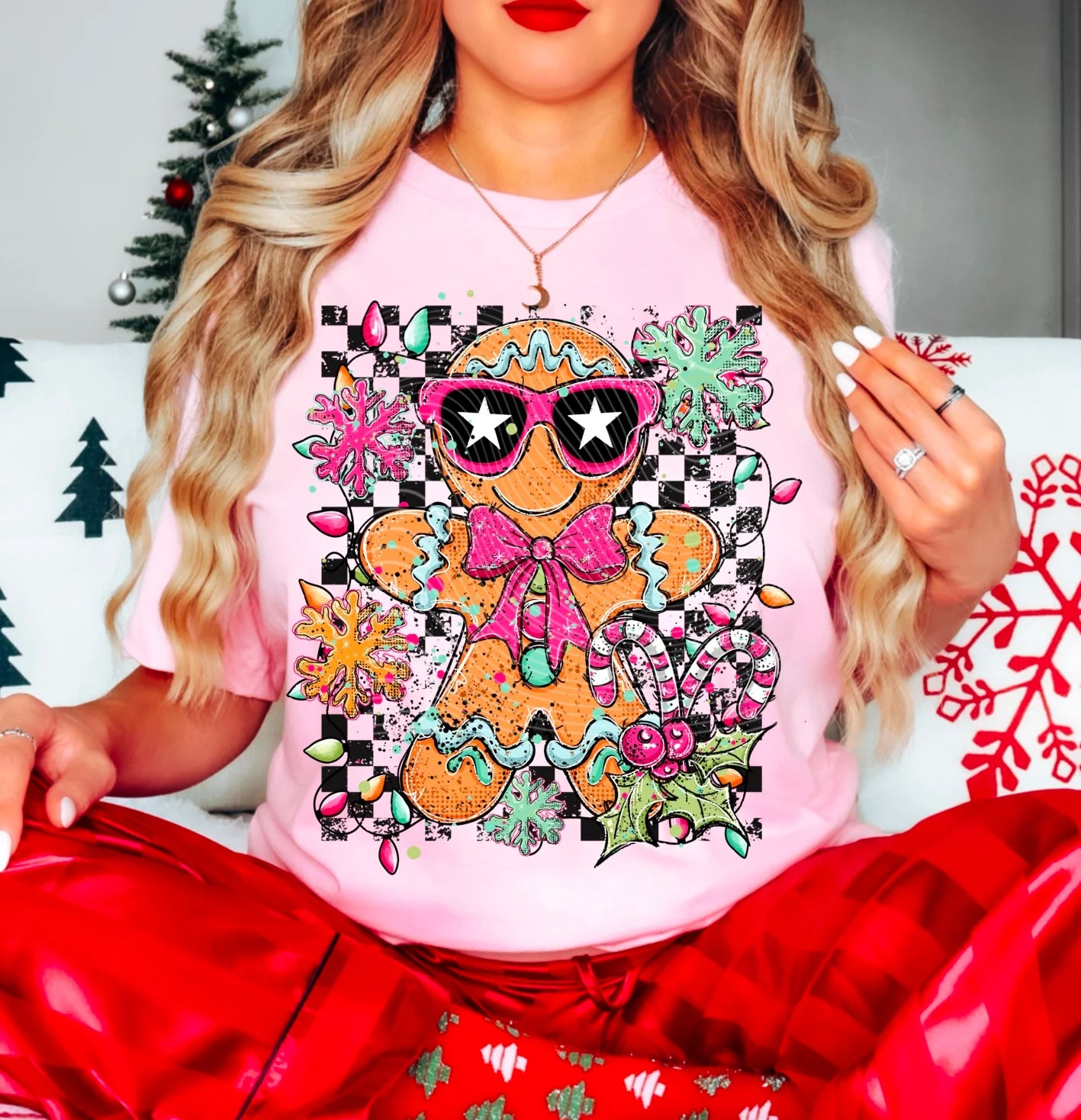 Doodle Gingerbread Gildan Softstyle® T-Shirt Pink