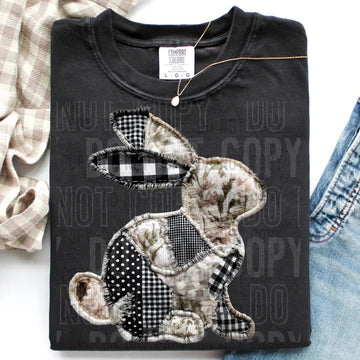 Easter Bunny Black And White Faux Patch Comfort Colors Adult Heavyweight T-Shirt Black