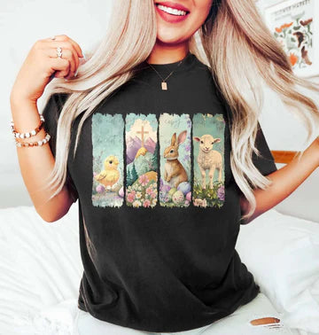 Easter Four Block Comfort Colors Adult Heavyweight T-Shirt Black