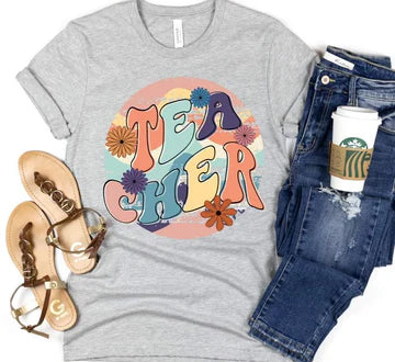 Teacher Bubble Flowers Bella + Canvas Unisex Jersey T-Shirt Athletic Heather