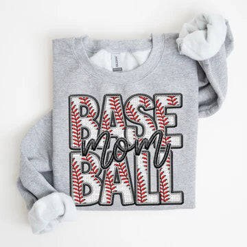 Baseball Mom Faux Embroidery Gildan Heavy Blend™ 50/50 Fleece Crew Sport Grey