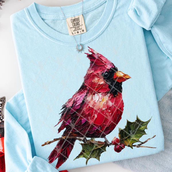 Faux Paint Red Bird Comfort Colors Unisex Garment-Dyed Heavyweight Long Sleeve T-Shirt Chambray