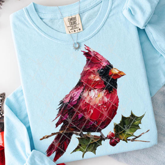 Faux Paint Red Bird Comfort Colors Unisex Garment-Dyed Heavyweight Long Sleeve T-Shirt Chambray