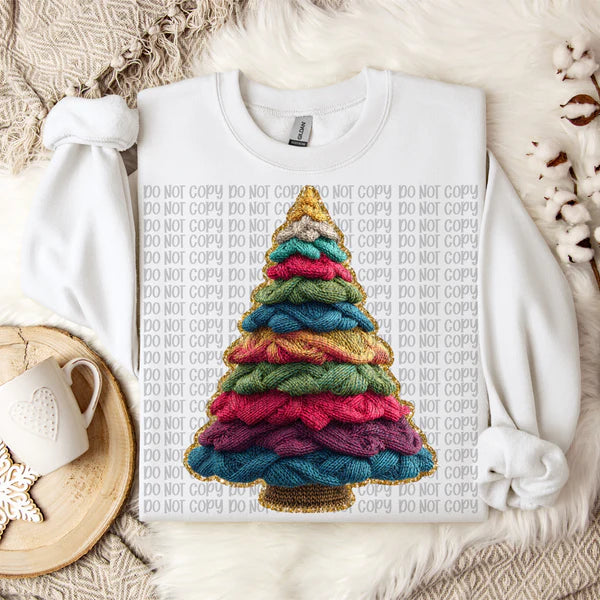Faux Yarn Crochet Rainbow Tree Gildan Unisex Heavy Blend™ Crewneck Sweatshirt White