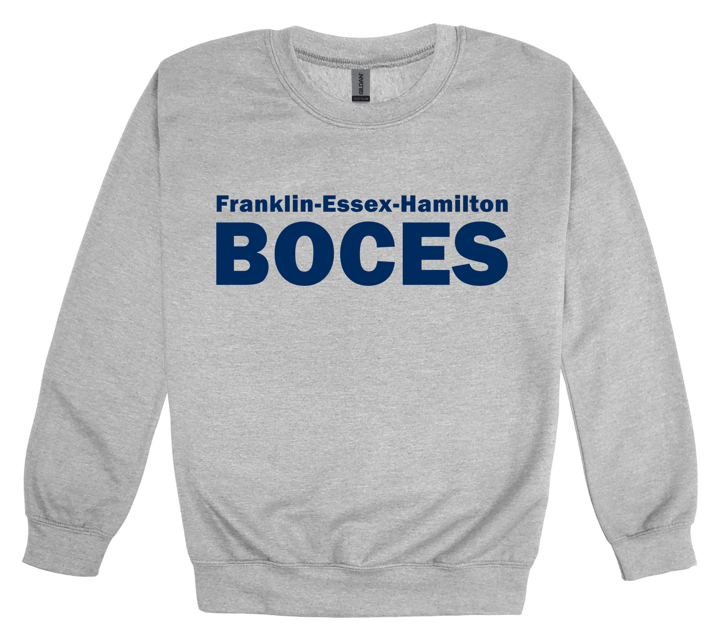 Gildan Heavy Blend Fleece Crewneck Sport Grey FEH BOCES Blue Logo