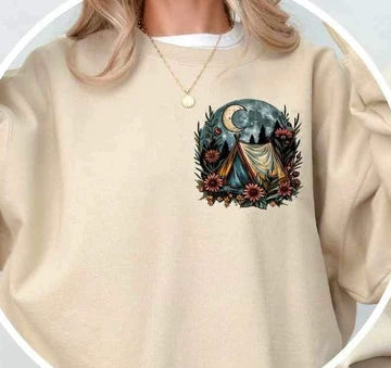 Camping Scene Pocket Gildan Heavy Blend™ 50/50 Fleece Crew Sand