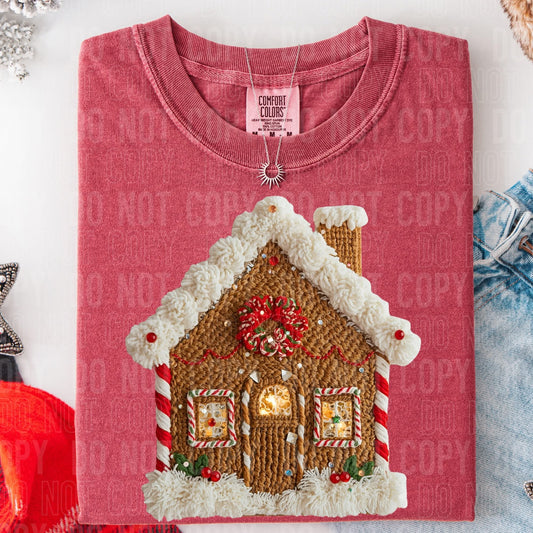 Gingerbread House Faux Yarn Comfort Colors Adult Heavyweight T-Shirt Cranberry