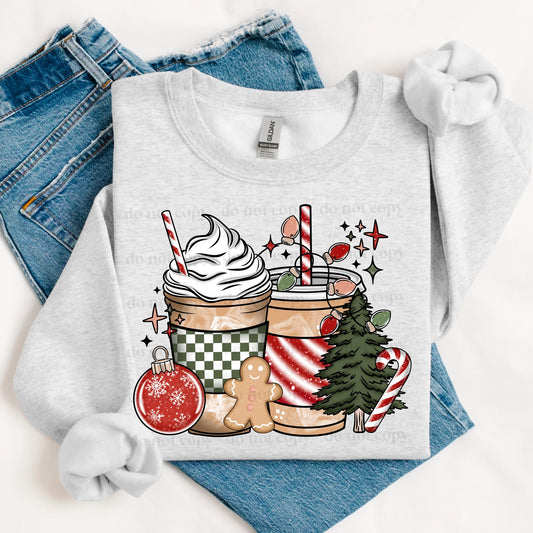 Green Checkered Coffee Christmas Gildan Heavy Blend™ 50/50 Fleece Crew Ash