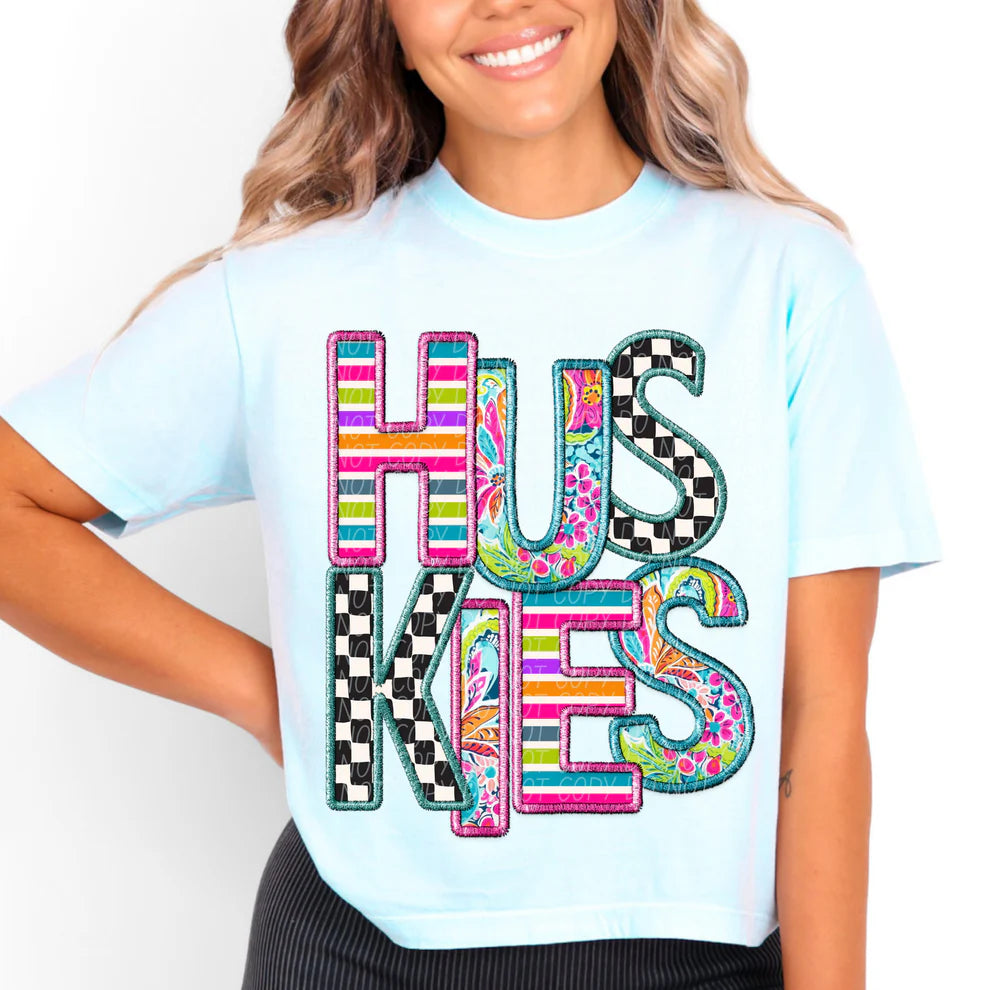 Huskies Stripes Floral Checkered Gildan Softstyle® T-Shirt White