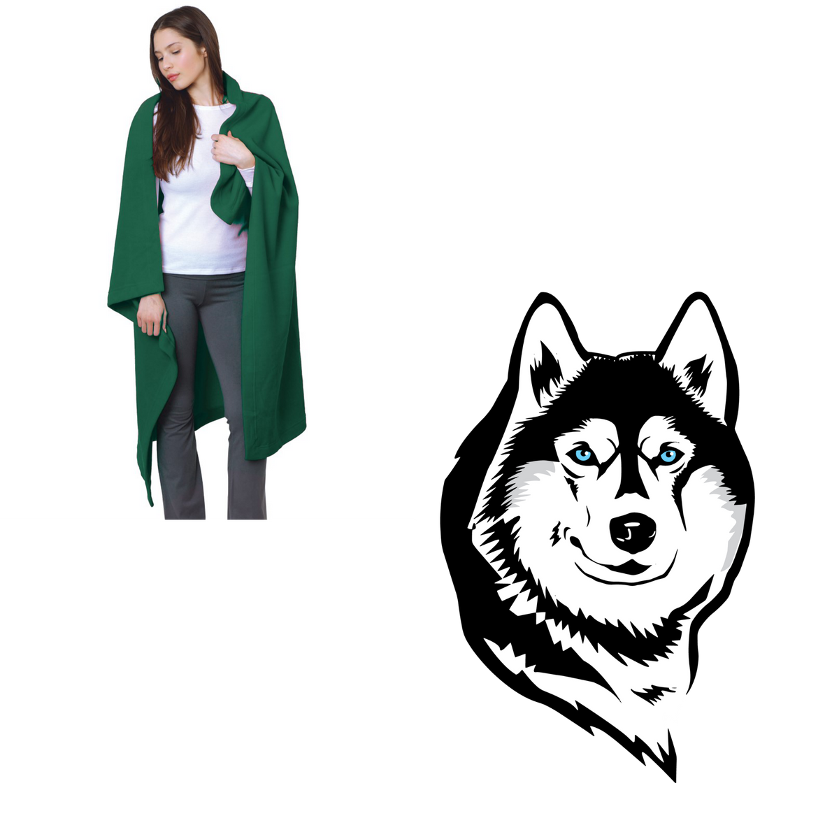 Husky Head Large Logo 50"X60" USA-Made Stadium Fleece Blanket Bayside