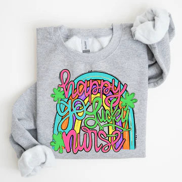 Happy Go Lucky Nurse Rainbow Gildan Unisex Heavy Blend™ Crewneck Sweatshirt Sport Grey