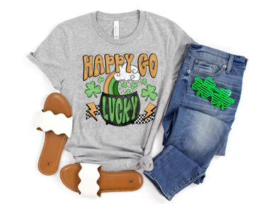 Happy Go Lucky Pot Of Gold Checkered Bella + Canvas Unisex Jersey T-Shirt Heather Athletic