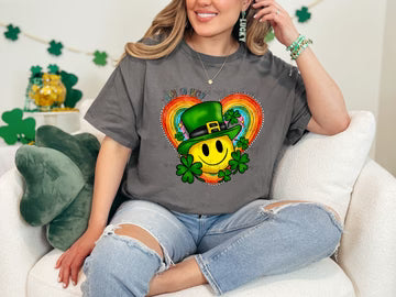 Happy Go Lucky Rainbow Heart Comfort Colors Adult Heavyweight T-Shirt Pepper