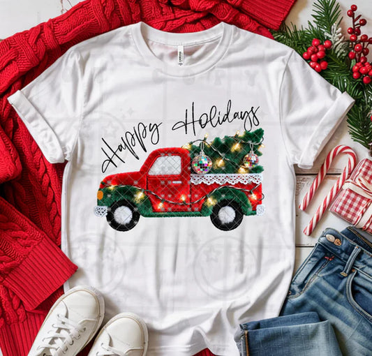 Happy Holidays Red Truck and Disco Ball Gildan Softstyle® T-Shirt White
