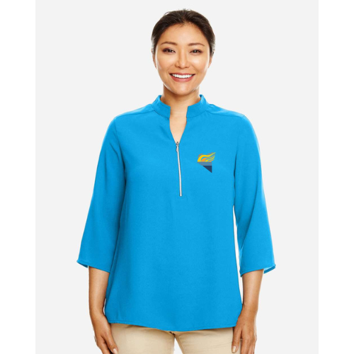 Women's Perfect Fit™ Three-Quarter Sleeve Crepe Tunic Ocean Blue Full Color Torch Pocket (Copy) (Copy)