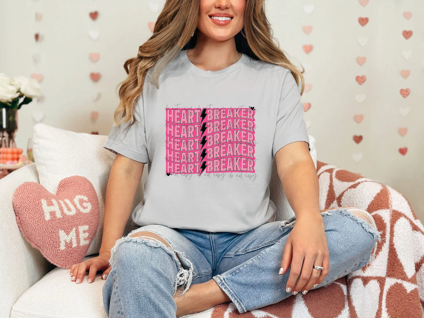 Heart Breaker Stacked Bolt Pink Gildan Softstyle® T-Shirt Ice Grey