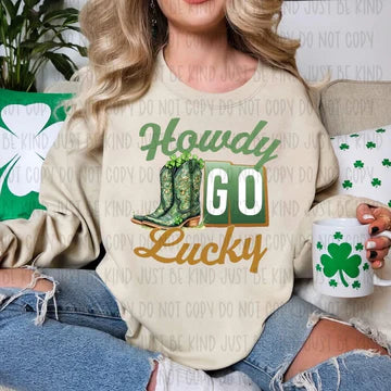 Howdy Go Lucky Gold Gildan Unisex Heavy Blend™ Crewneck Sweatshirt Sand