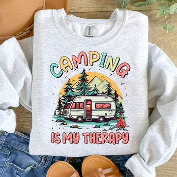 Camping Is My Therapy Gildan Heavy Blend™ 50/50 Fleece Crew Ash