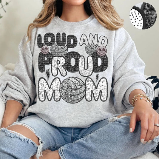 Loud and Proud Volleyball Mom Gildan Heavy Blend™ 50/50 Fleece Crew Sport Grey