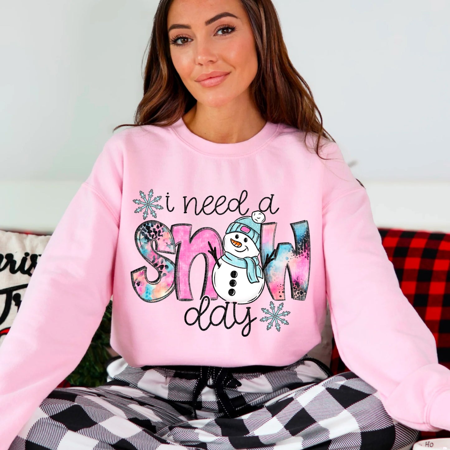 I Need A Snow Day Heavy Blend™ 50/50 Fleece Crew Light Pink