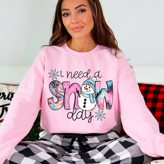 I Need A Snow Day Heavy Blend™ 50/50 Fleece Crew Light Pink