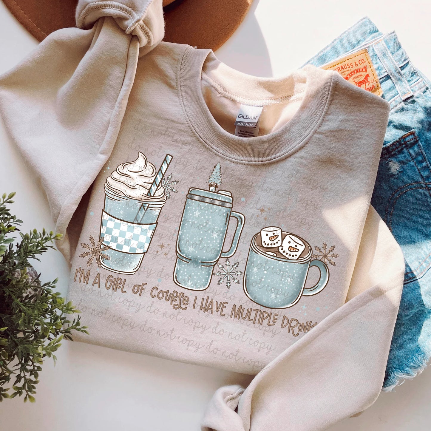 I'm A Girl Of Course I Have Multiple Drinks Heavy Blend™ 50/50 Fleece Crew Sand